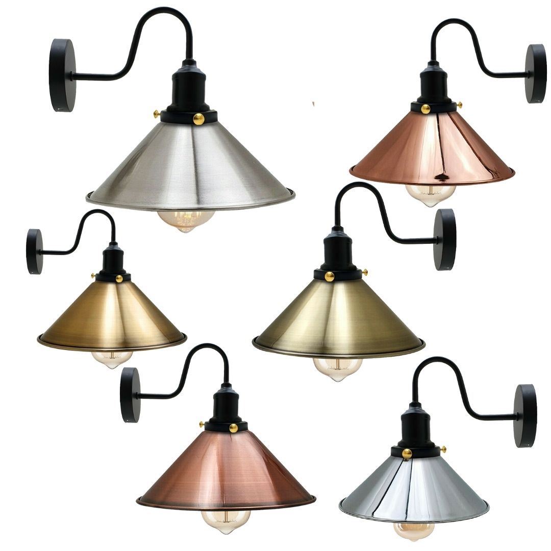 Vintage Industrial Metal Cone Shade Wall Sconce Light in various colors, showcasing rustic elegance and modern design.