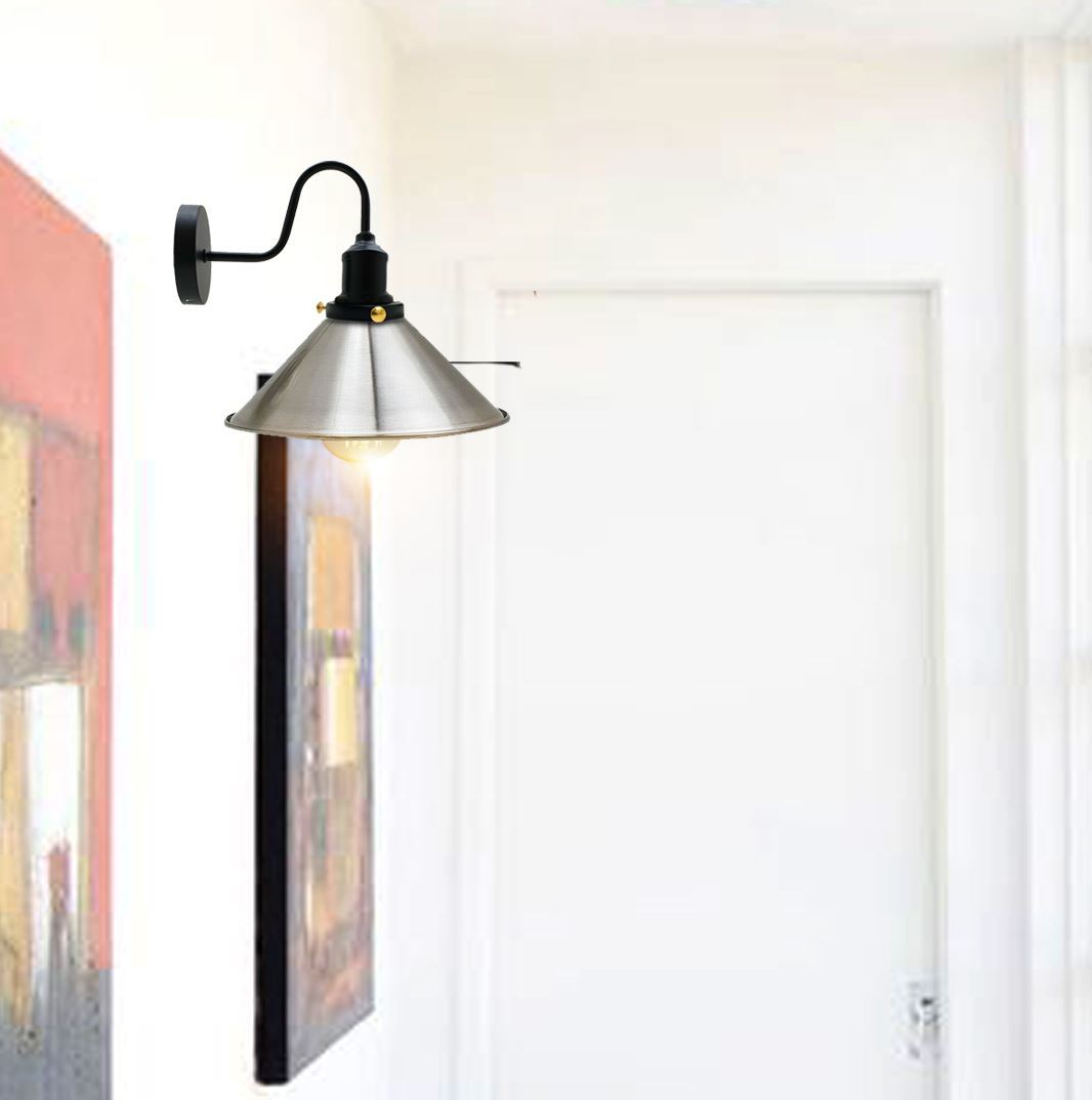Vintage Industrial Metal Cone Shade Wall Sconce Light in various colors, showcasing rustic elegance and modern design.