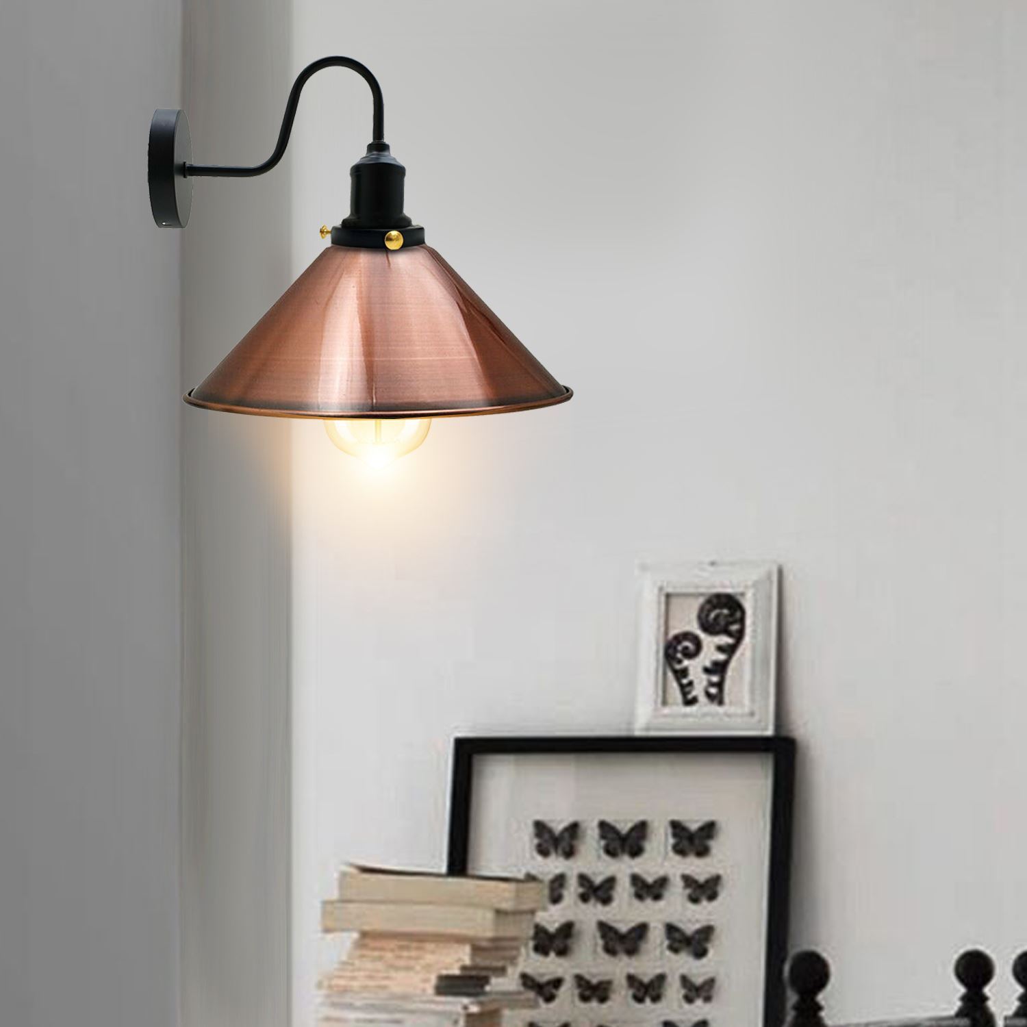 Vintage Industrial Metal Cone Shade Wall Sconce Light in various colors, showcasing rustic elegance and modern design.
