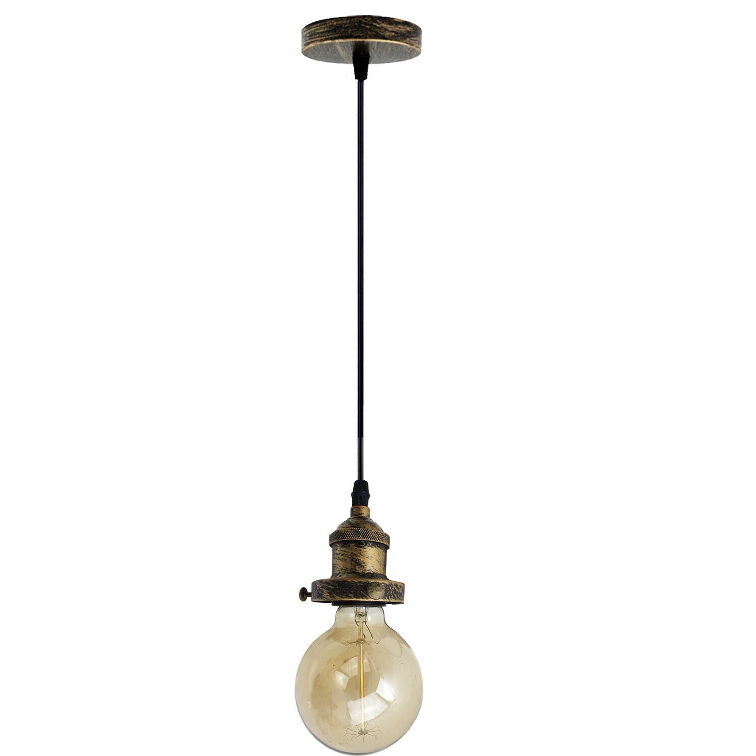 Vintage Industrial Metal Pendant Lamp Holder in rustic red, brushed copper, and brushed silver finishes, showcasing its stylish design and E26 bulb compatibility.