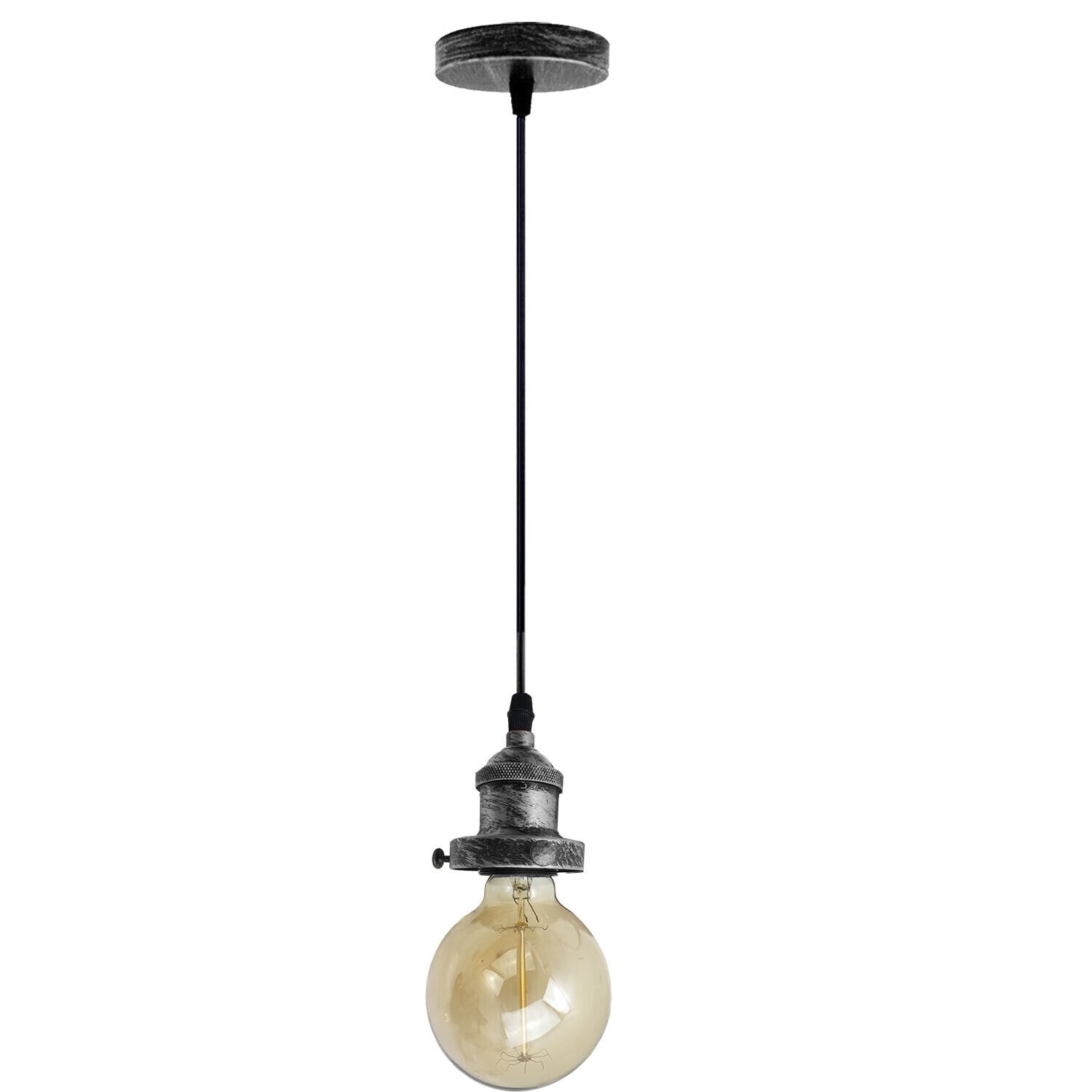 Vintage Industrial Metal Pendant Lamp Holder in rustic red, brushed copper, and brushed silver finishes, showcasing its stylish design and E26 bulb compatibility.