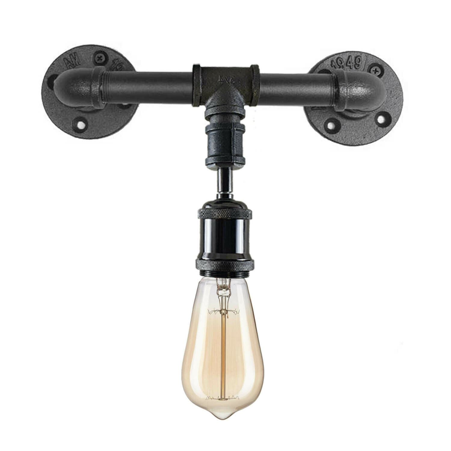 Vintage Industrial Pipe Light showcasing rustic steampunk design with galvanized iron finish, perfect for wall mounting in various indoor spaces.