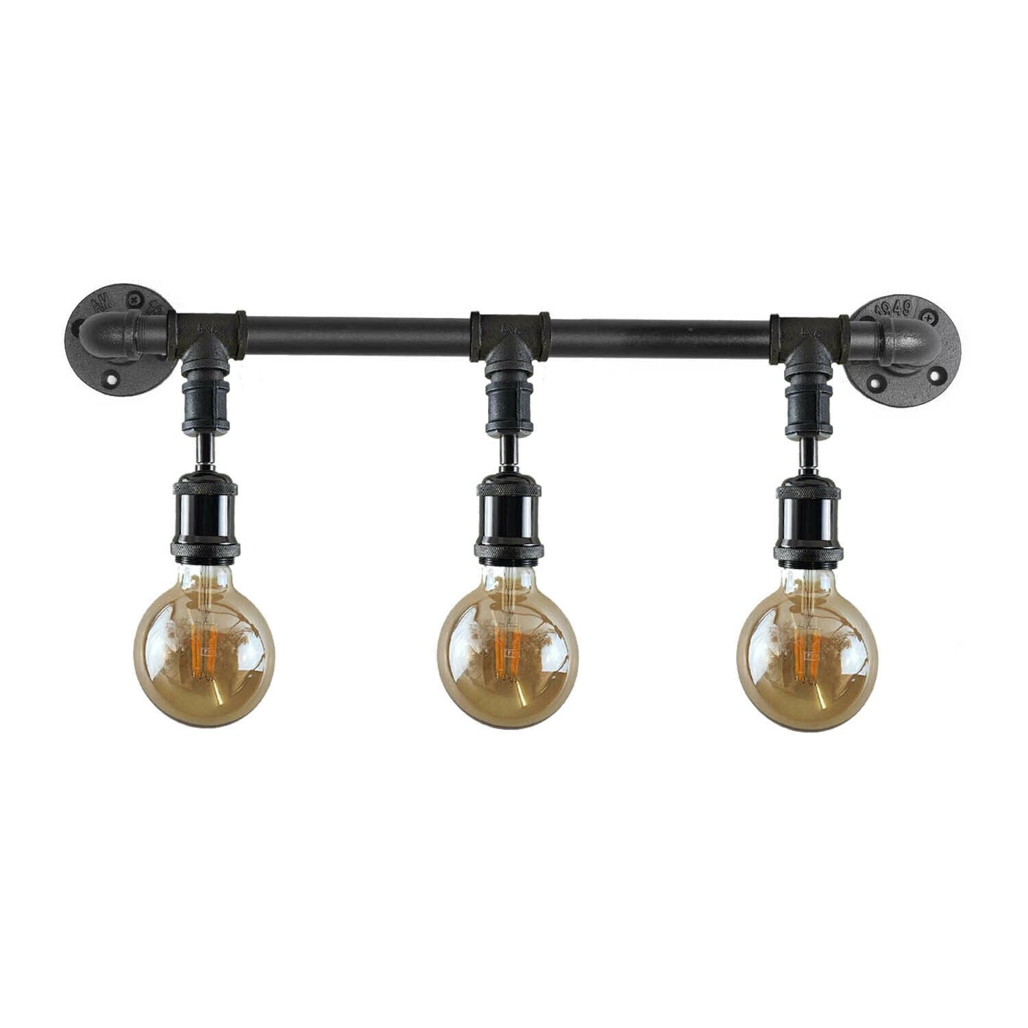 Vintage Industrial Pipe Light showcasing rustic steampunk design with galvanized iron finish, perfect for wall mounting in various indoor spaces.