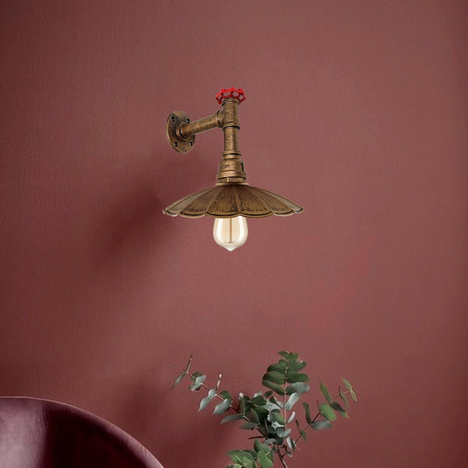 Vintage Industrial Pipe Wall Sconce with Umbrella Shade, showcasing a retro design and premium metal construction.