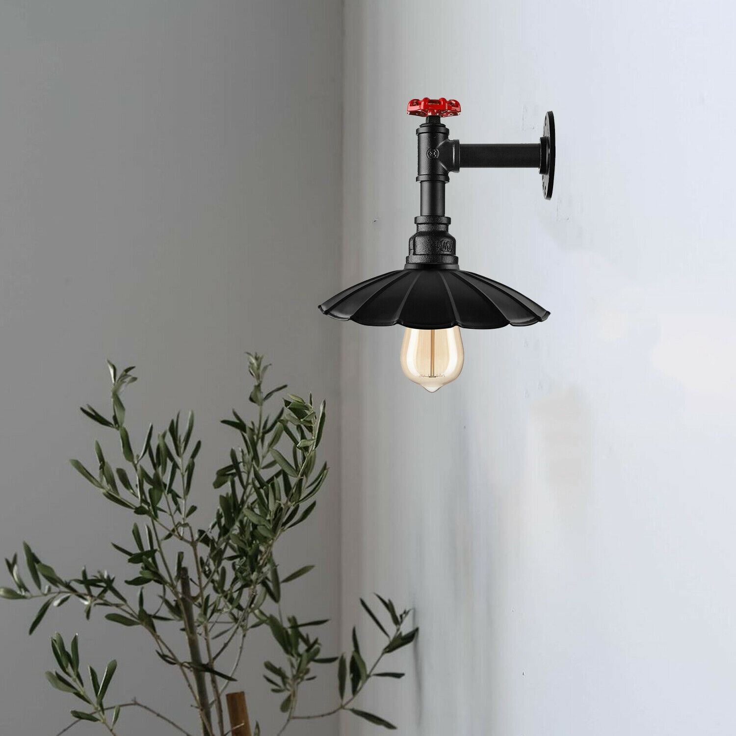 Vintage Industrial Pipe Wall Sconce with Umbrella Shade, showcasing a retro design and premium metal construction.