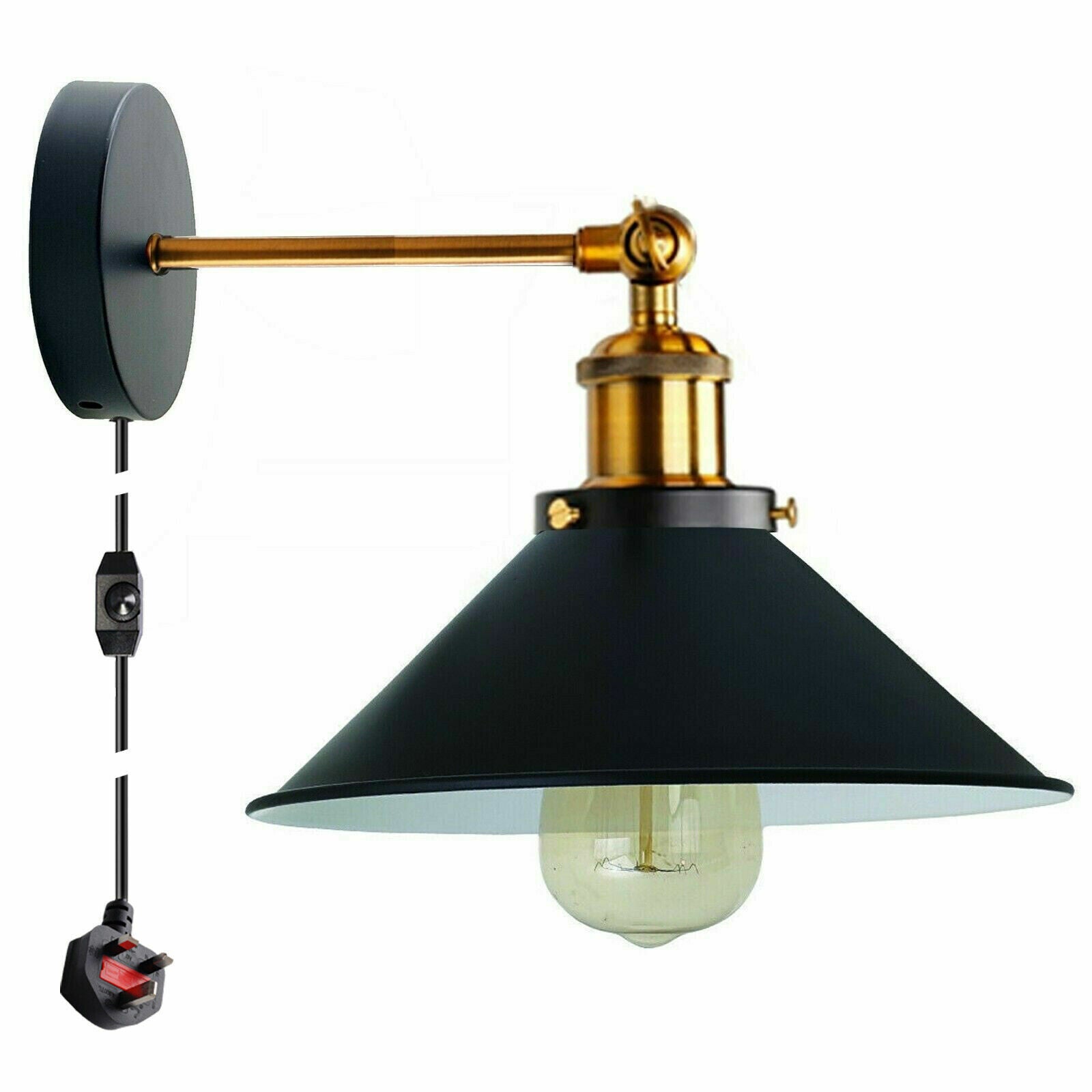 Vintage Metal Retro Modern Plug In Wall Sconce Light Fitting showcasing industrial design with a metal shade and included bulb.