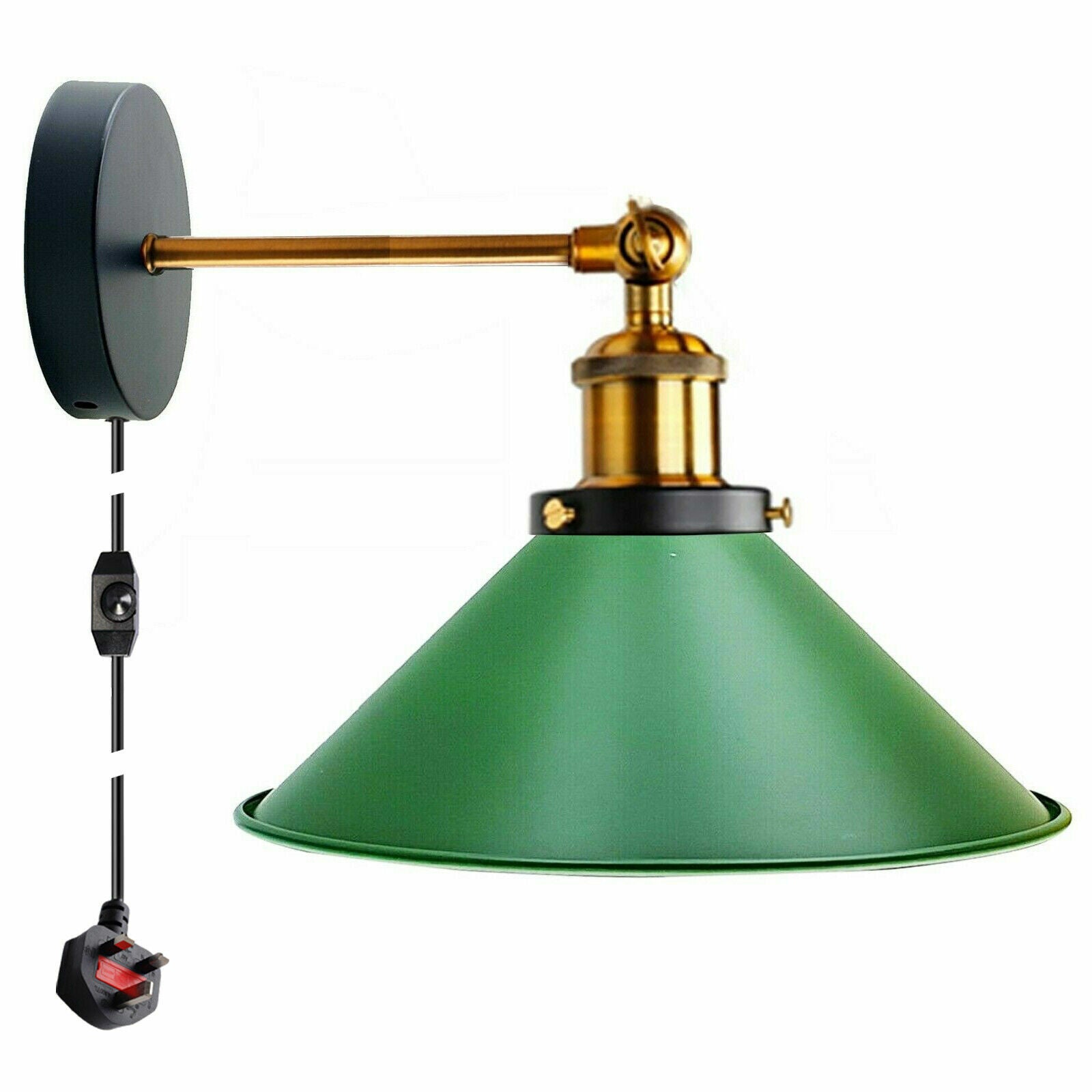 Vintage Metal Retro Modern Plug In Wall Sconce Light Fitting showcasing industrial design with a metal shade and included bulb.