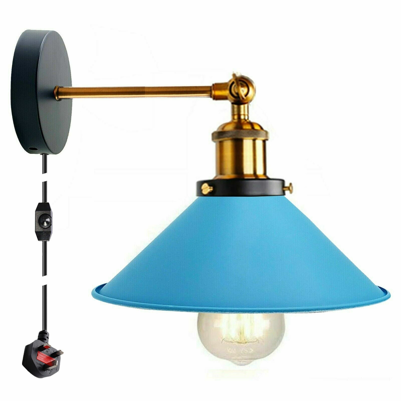 Vintage Metal Retro Modern Plug In Wall Sconce Light Fitting showcasing industrial design with a metal shade and included bulb.