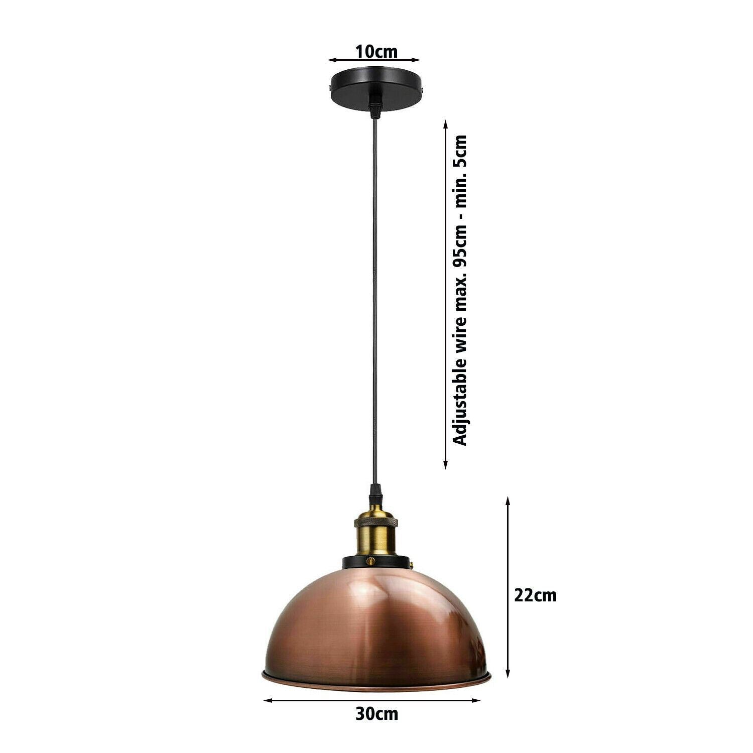 Vintage Modern Ceiling Pendant Light with metal dome shade in copper and yellow brass finishes, hanging indoors.