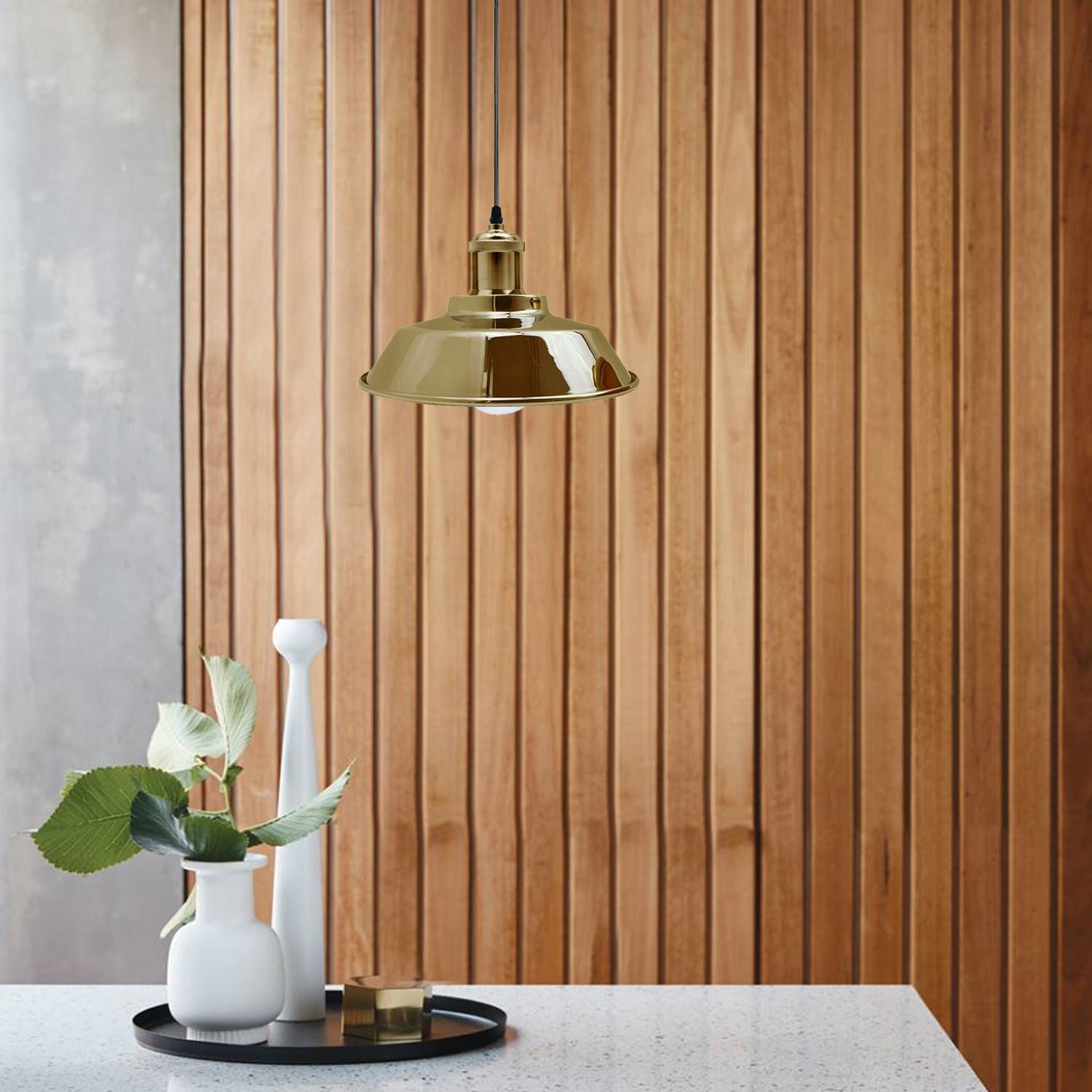 Vintage Modern Industrial Ceiling Lamp Shade in French Gold, showcasing a stylish design suitable for various interior settings.