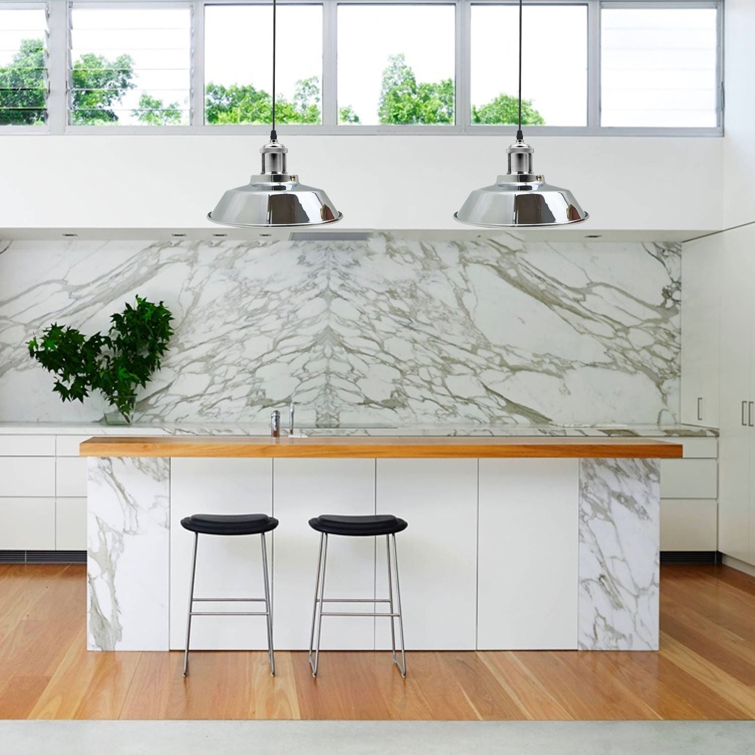 Vintage Modern Industrial Ceiling Lamp Shade Pendant Light in satin nickel finish, showcasing its retro design and adjustable features.