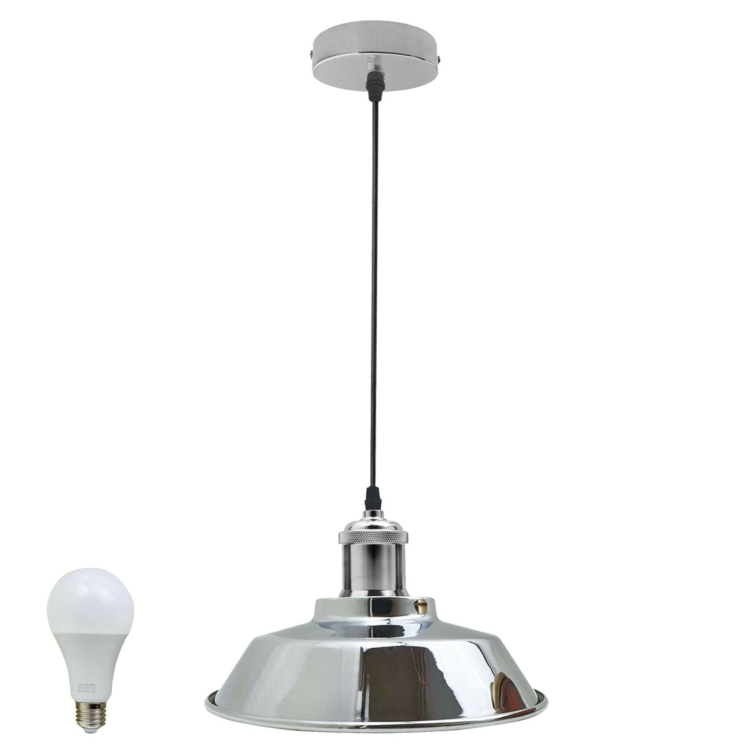 Vintage Modern Industrial Ceiling Lamp Shade Pendant Light in satin nickel finish, showcasing its retro design and adjustable features.