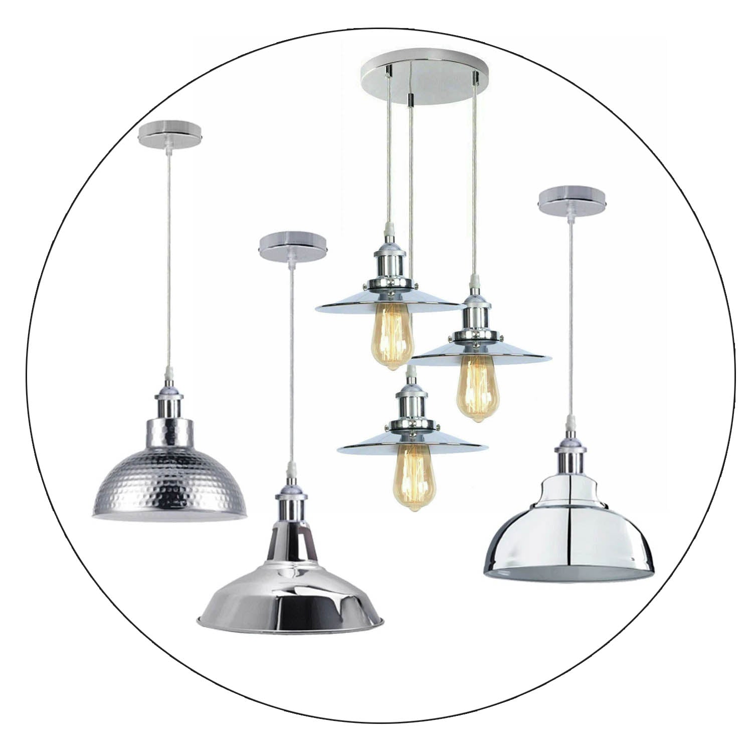 Vintage Modern Metal Ceiling Pendant Light in chrome finish, showcasing its elegant design and adjustable features.