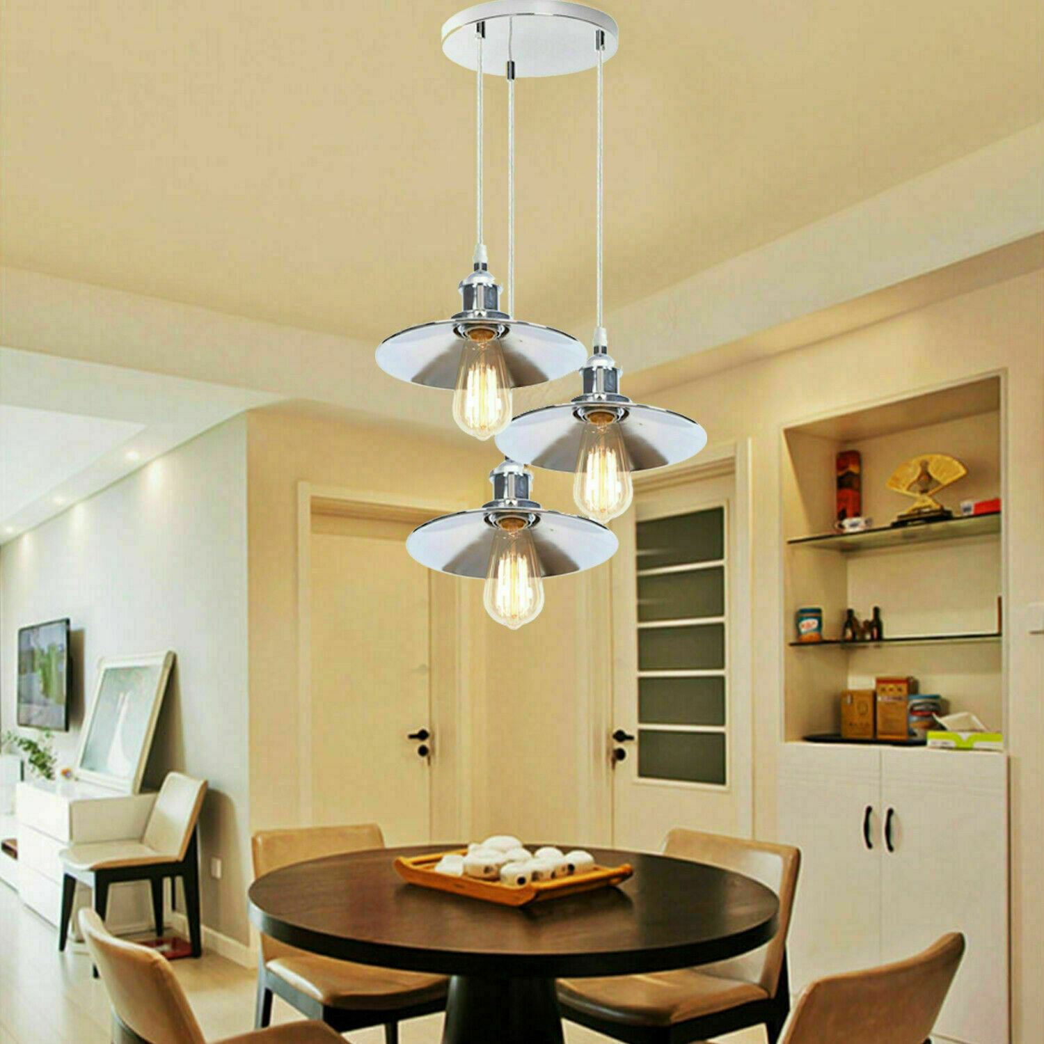 Vintage Modern Metal Ceiling Pendant Light in chrome finish, showcasing its elegant design and adjustable features.