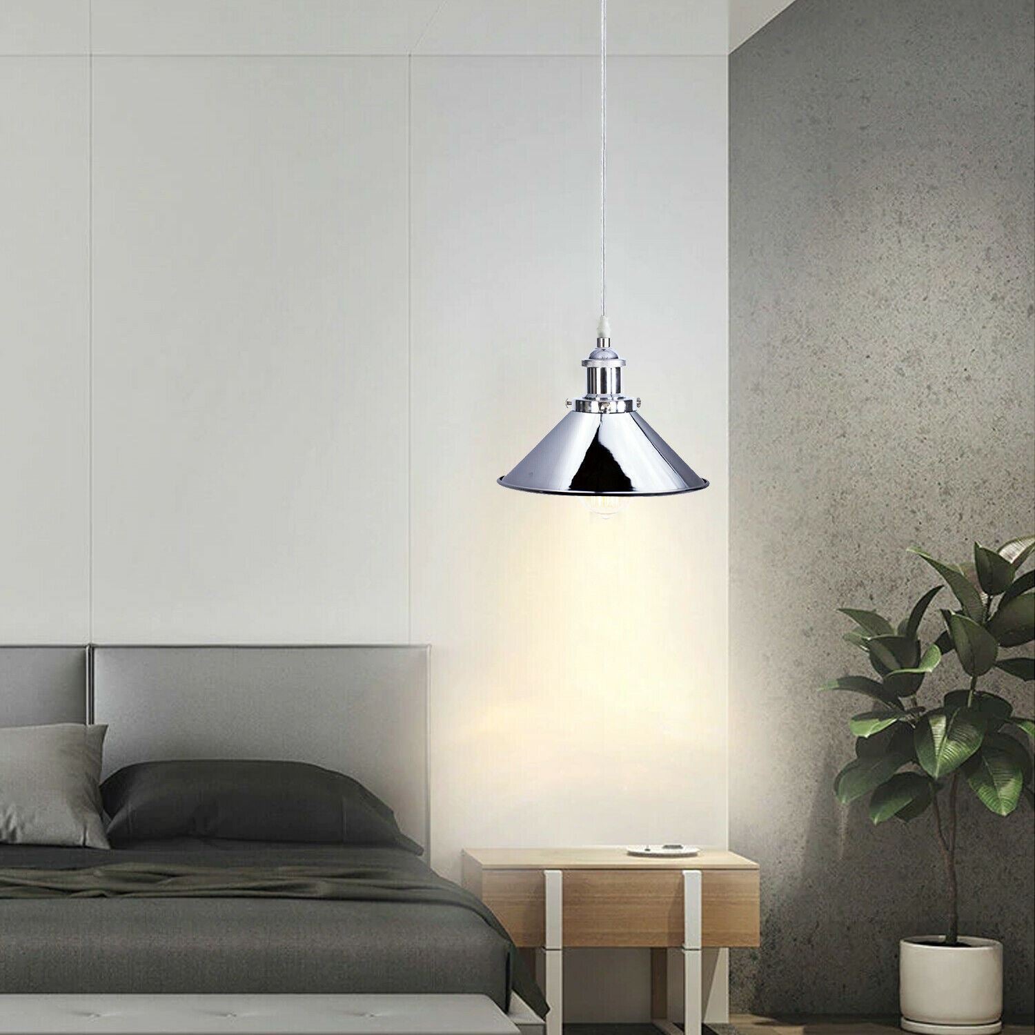 Vintage Modern Metal Ceiling Pendant Light in chrome finish, showcasing its elegant design and adjustable features.