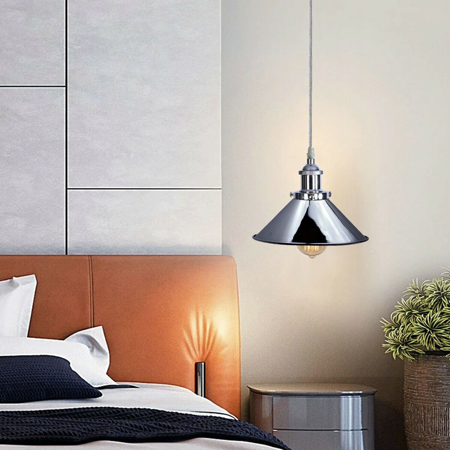 Vintage Modern Metal Ceiling Pendant Light in chrome finish, showcasing its elegant design and adjustable features.