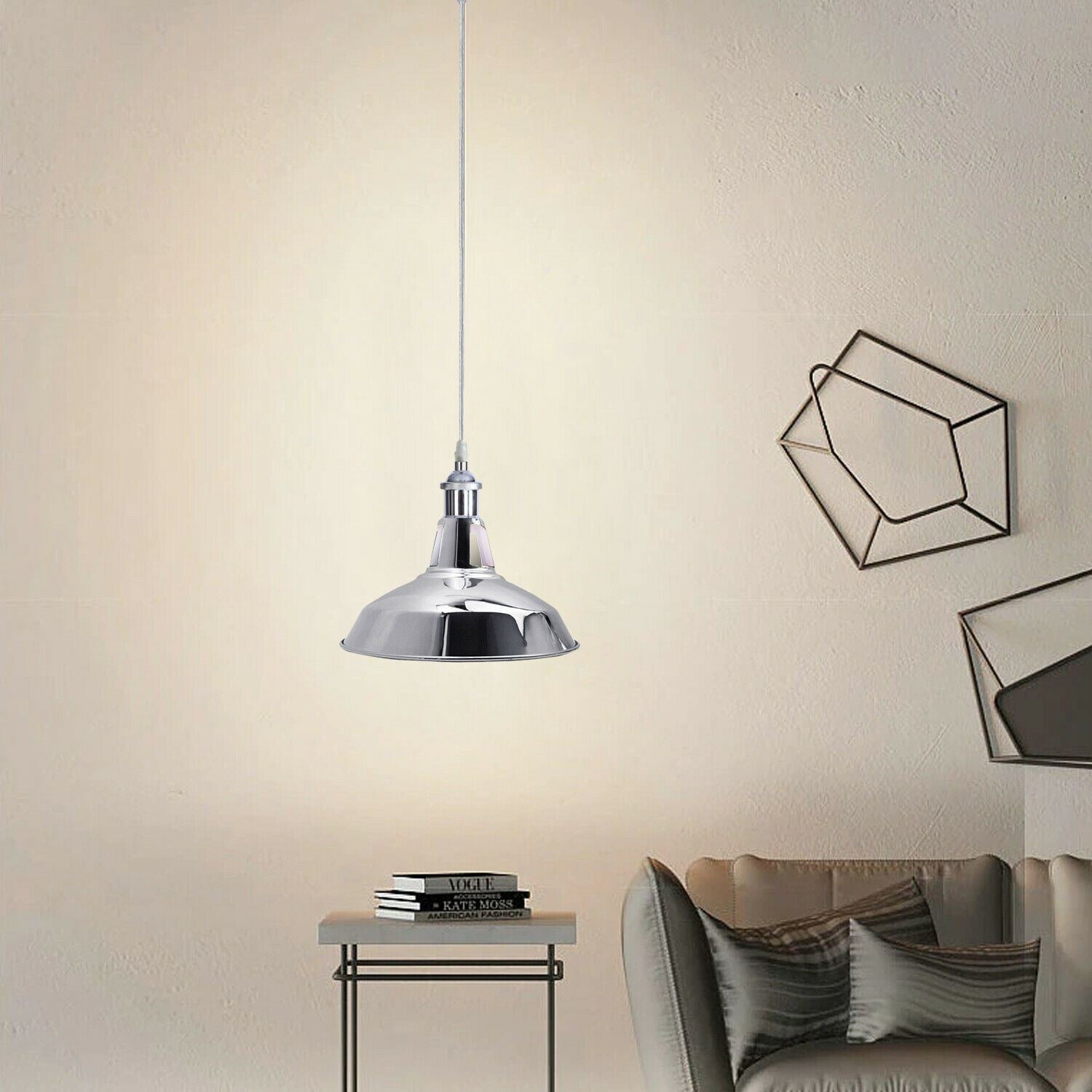 Vintage Modern Metal Ceiling Pendant Light in chrome finish, showcasing its elegant design and adjustable features.