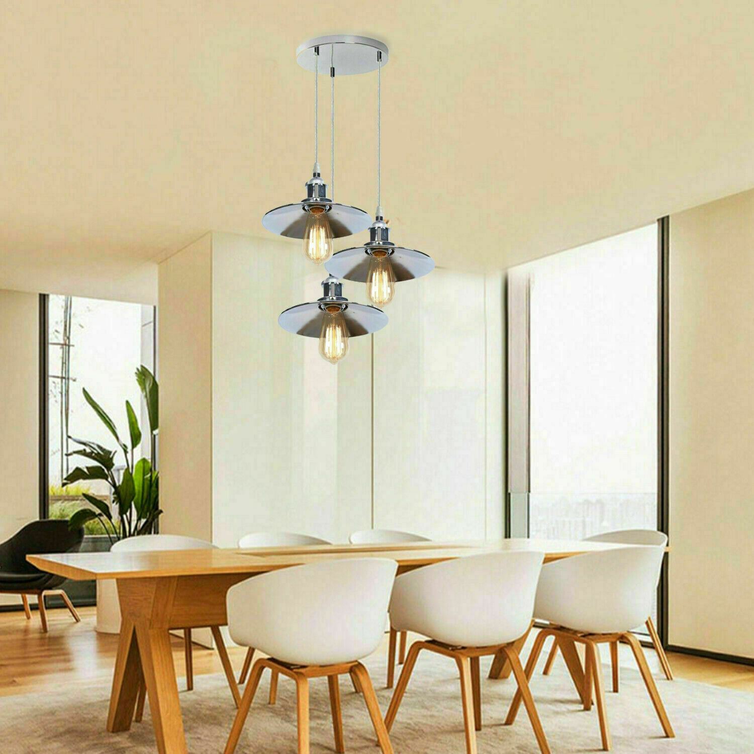 Vintage Modern Metal Ceiling Pendant Light in chrome finish, showcasing its elegant design and adjustable features.