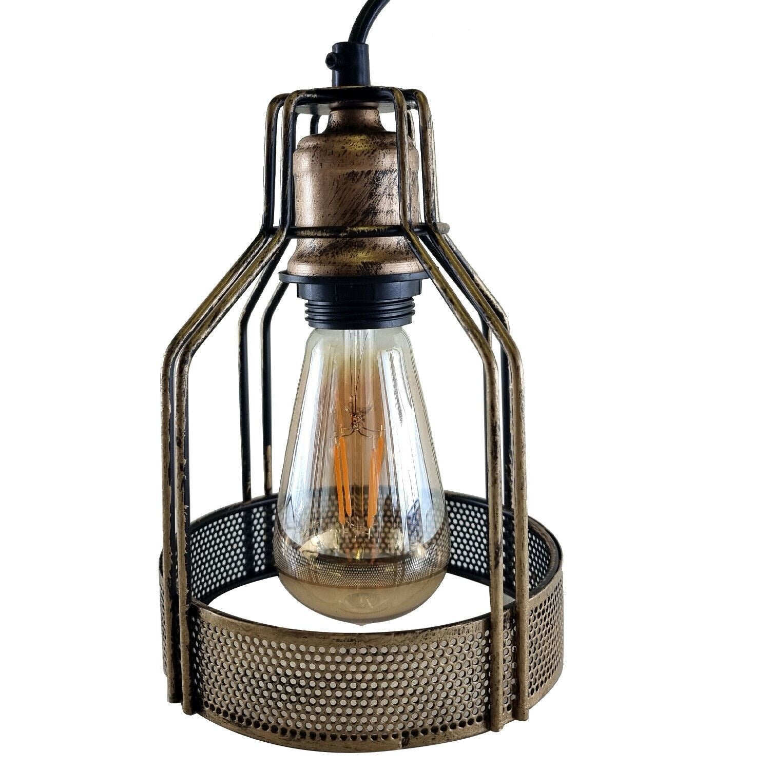 Vintage Retro Industrial Ceiling Pendant light in satin nickel finish, featuring a brushed copper lampshade and E27 holder.