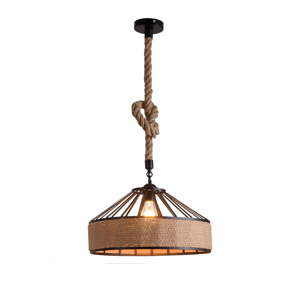 Vintage Retro Industrial Loft Pendant Light featuring hemp rope and iron design, ideal for stylish indoor lighting.