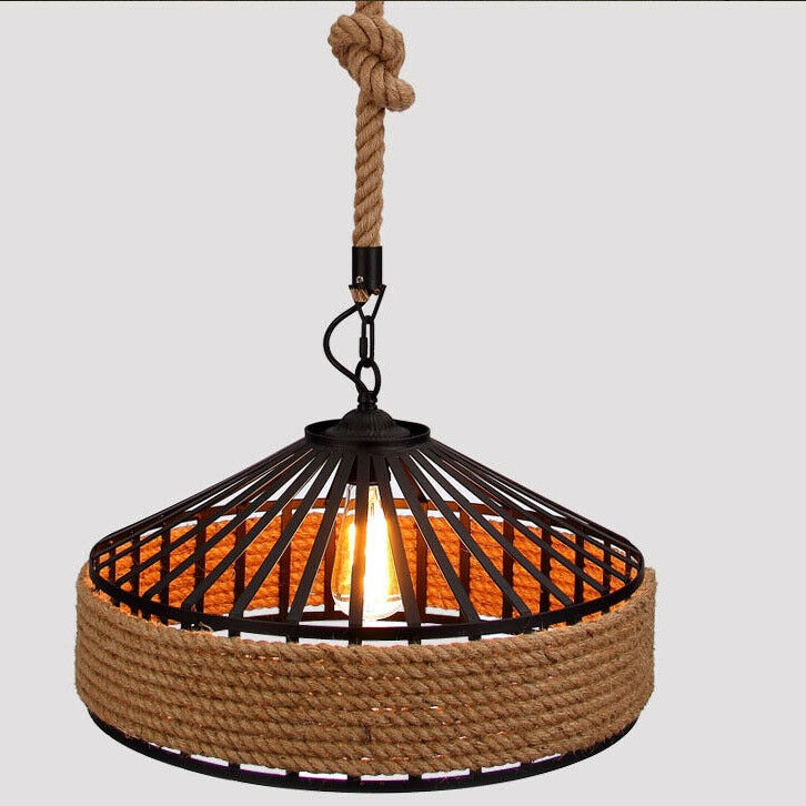 Vintage Retro Industrial Loft Pendant Light featuring hemp rope and iron design, ideal for stylish indoor lighting.