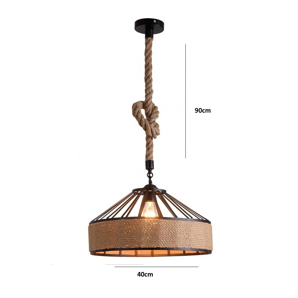 Vintage Retro Industrial Loft Pendant Light featuring hemp rope and iron design, ideal for stylish indoor lighting.