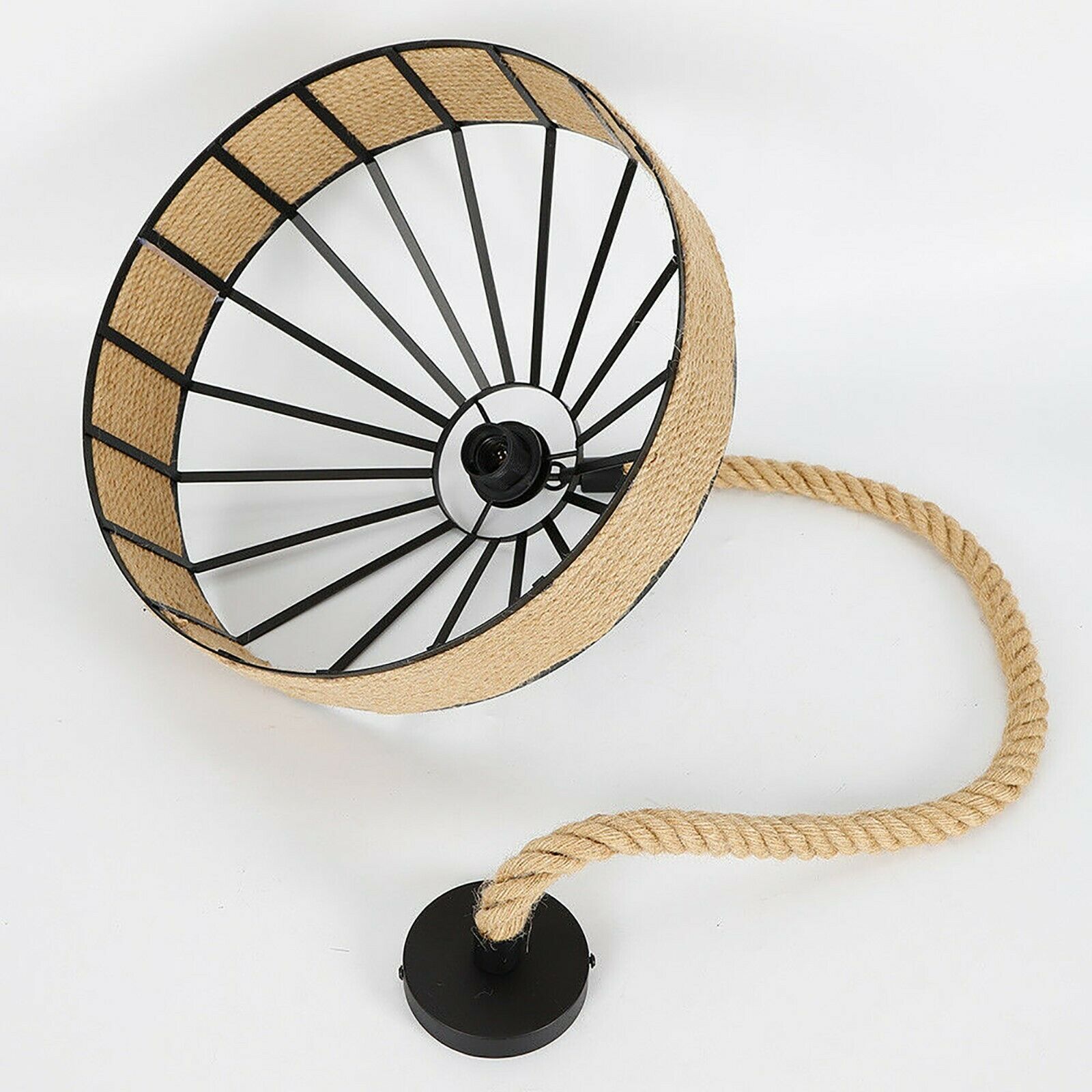 Vintage Retro Industrial Loft Pendant Light featuring hemp rope and iron design, ideal for stylish indoor lighting.