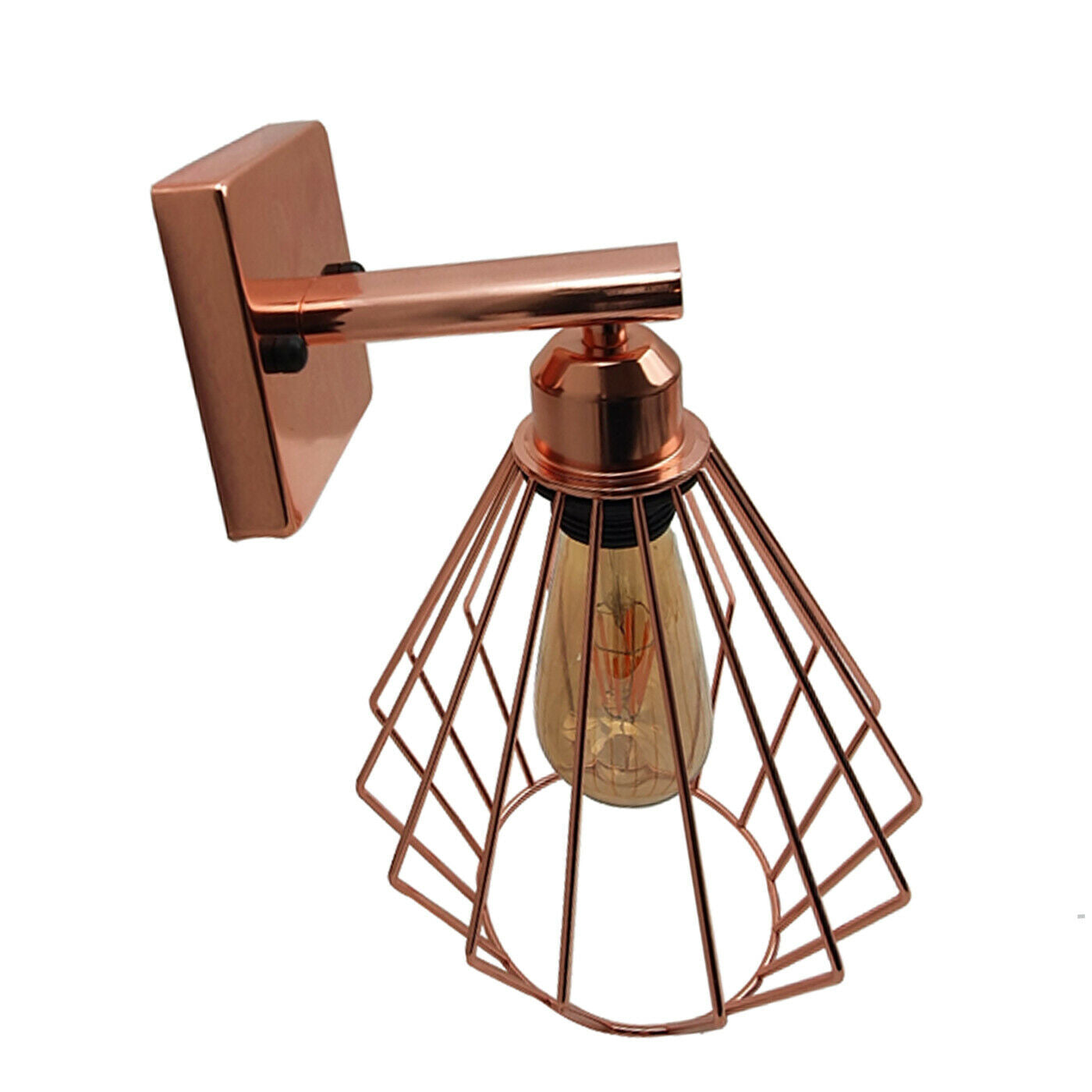 Retro style wall light lamp fixture in rose gold, featuring a vintage light shade and E27 holder, perfect for home decor.