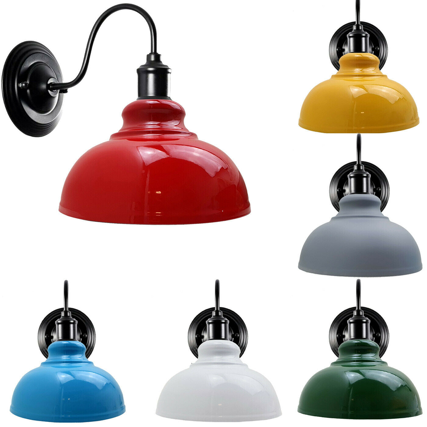 Curvy shaped Wall Light Lamp Sconce with U-bend handle in various colors, showcasing modern design and E27 lamp base.