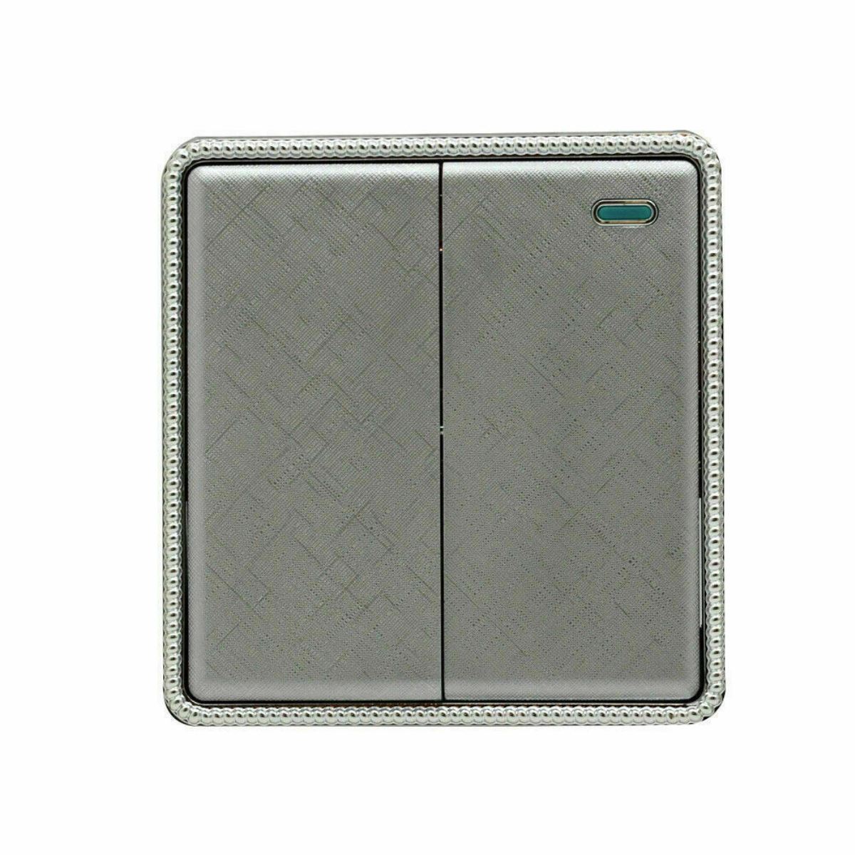 Wall Light Screwless 2 Gang Switch in Textured Chrome, showcasing a modern and sleek design suitable for any home decor.