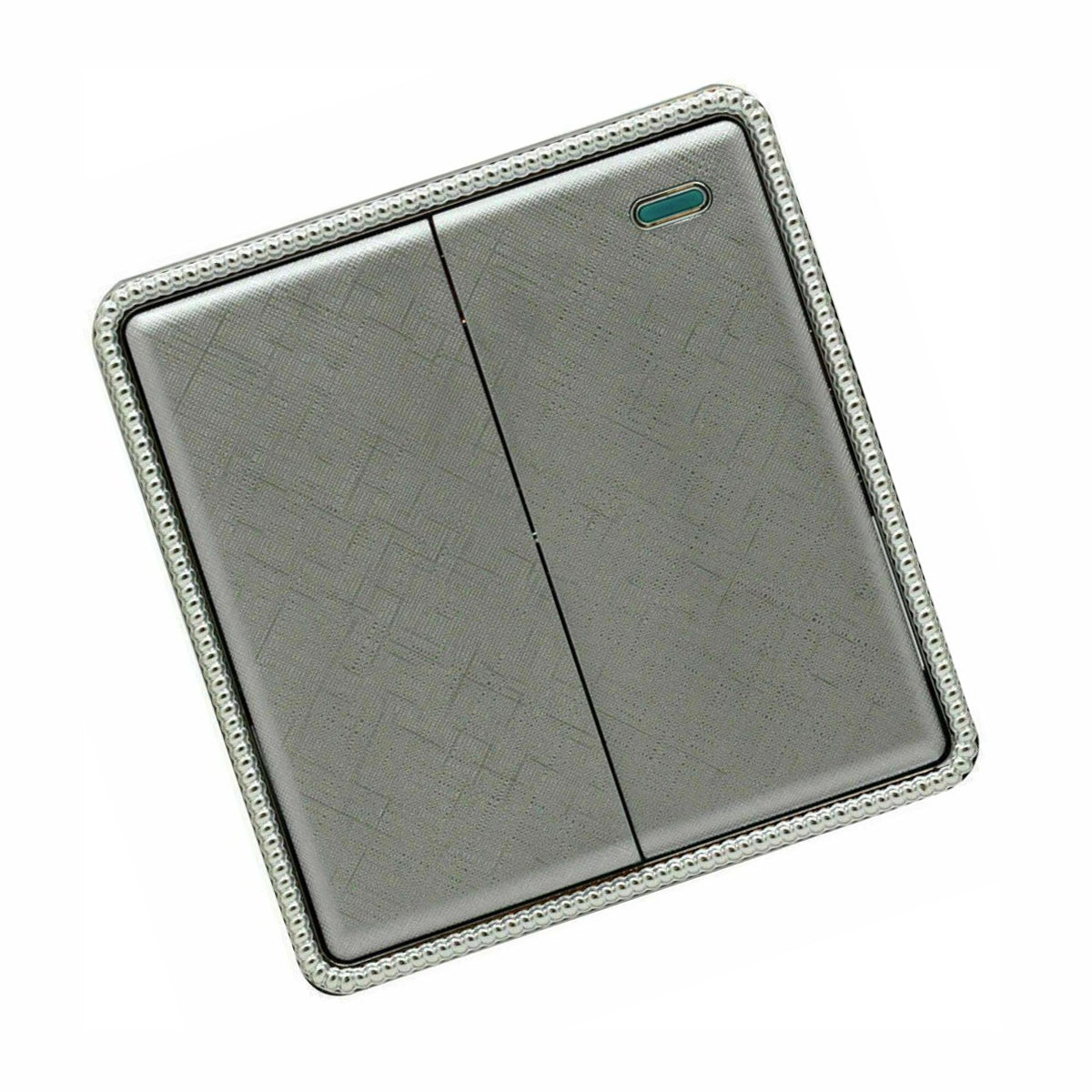 Wall Light Screwless 2 Gang Switch in Textured Chrome, showcasing a modern and sleek design suitable for any home decor.