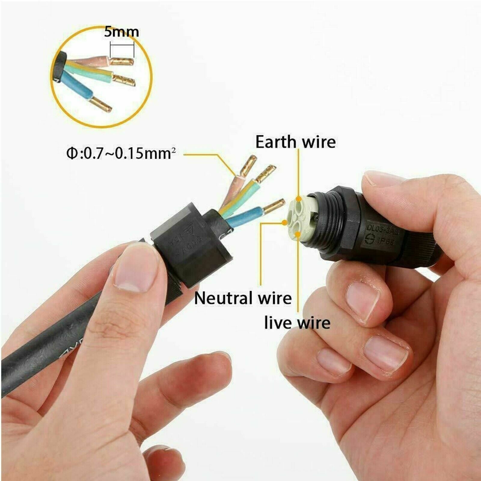 IP68 Waterproof Electrical Junction Box Cable Connector with 3-pin design, suitable for outdoor use and various applications.