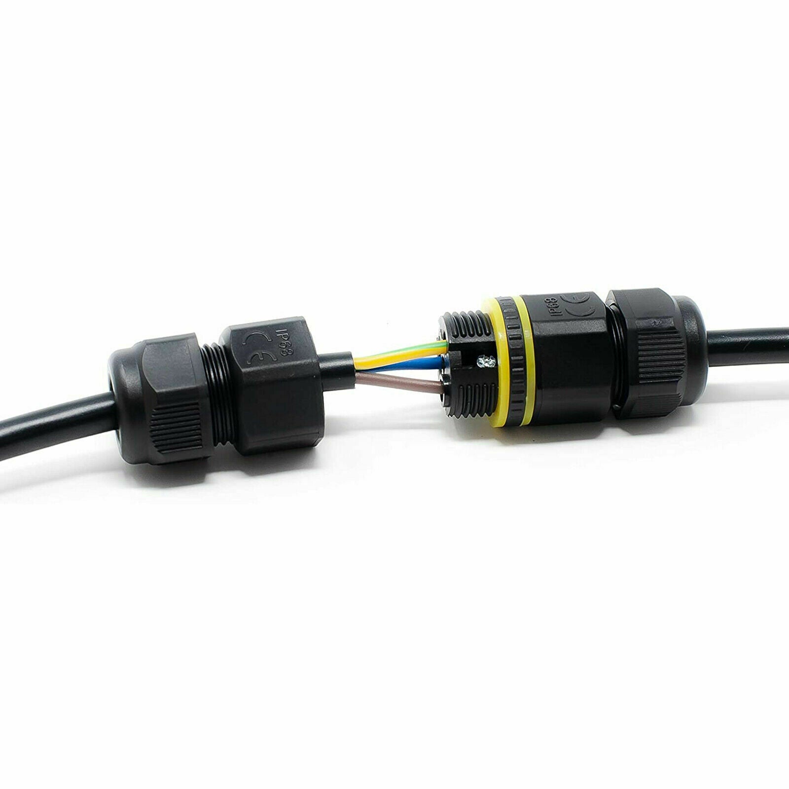 IP68 Waterproof Electrical Junction Box Cable Connector with 3-pin design, suitable for outdoor use and various applications.