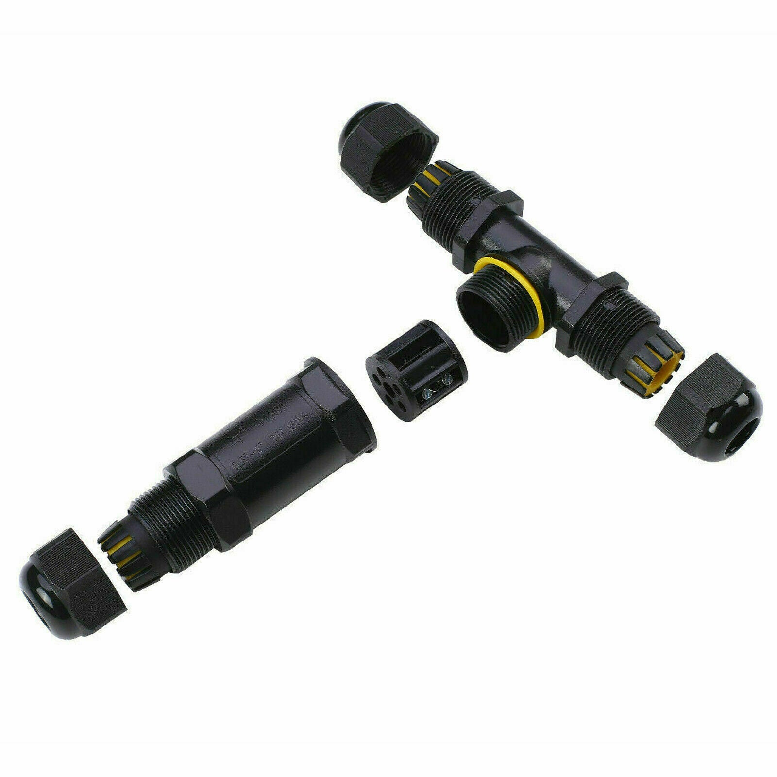 IP68 Waterproof Electrical Junction Box Cable Connector with 3-pin design, suitable for outdoor use and various applications.