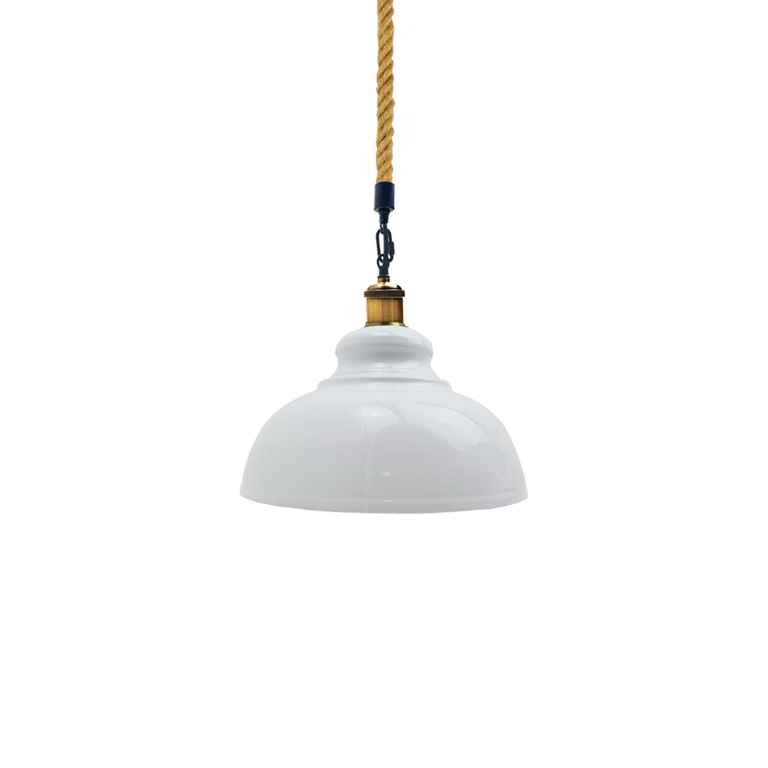 White Metal Ceiling Pendant Shade with hemp hanging, showcasing a vintage retro design suitable for various interior styles.