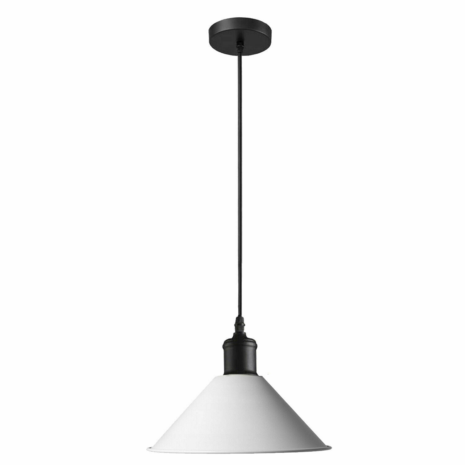 White pendant lamp with industrial design, featuring a sturdy metal construction and a sleek metallic finish, ideal for modern interiors.