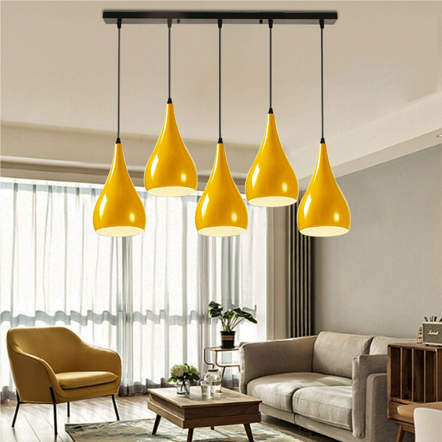 Yellow 5 Outlet Ceiling Light Fixture with black and yellow finish, showcasing a modern pendant design suitable for various interiors.