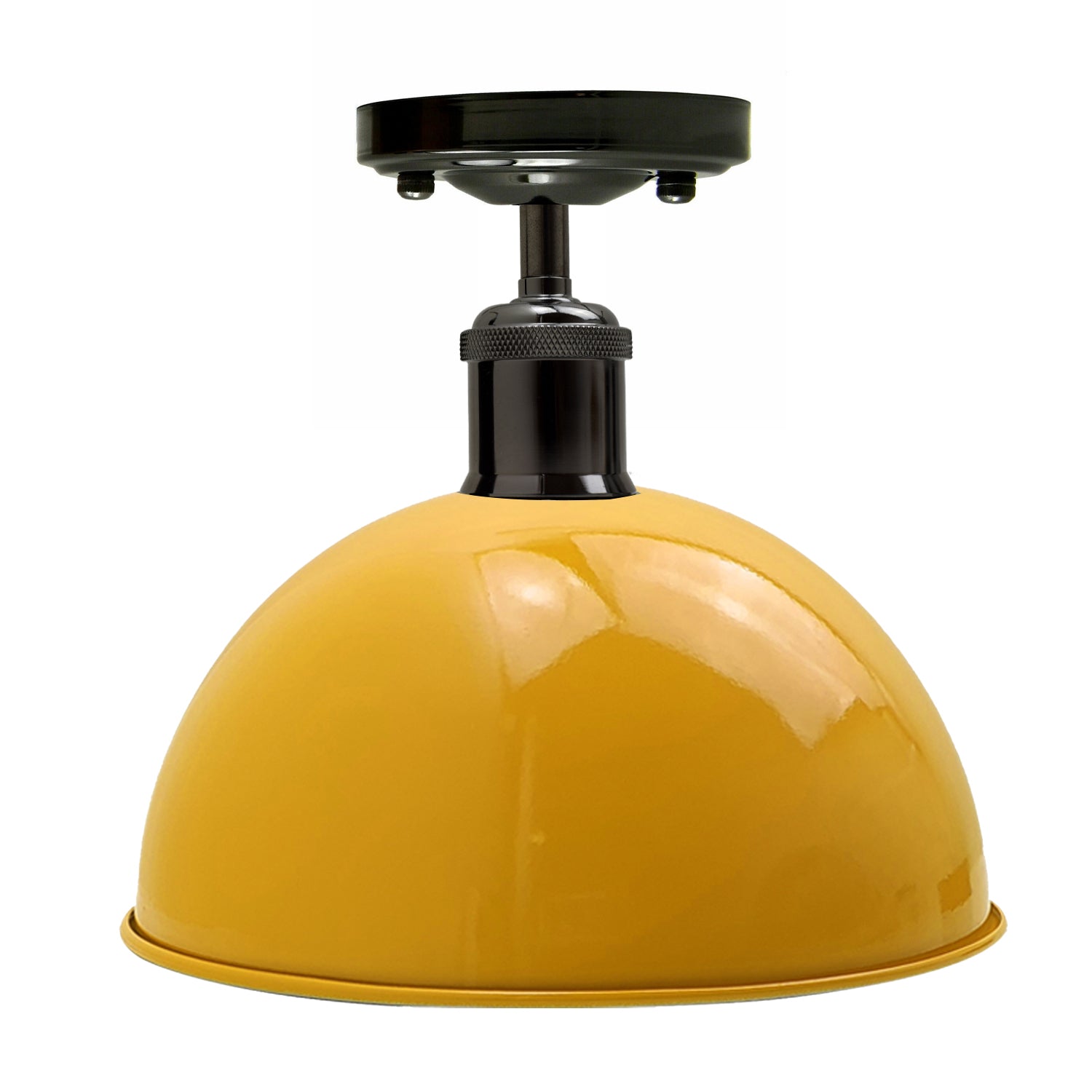 Yellow Metal Ceiling Mounted Lamp with shiny black and yellow finish, designed for bright lighting and home decor.