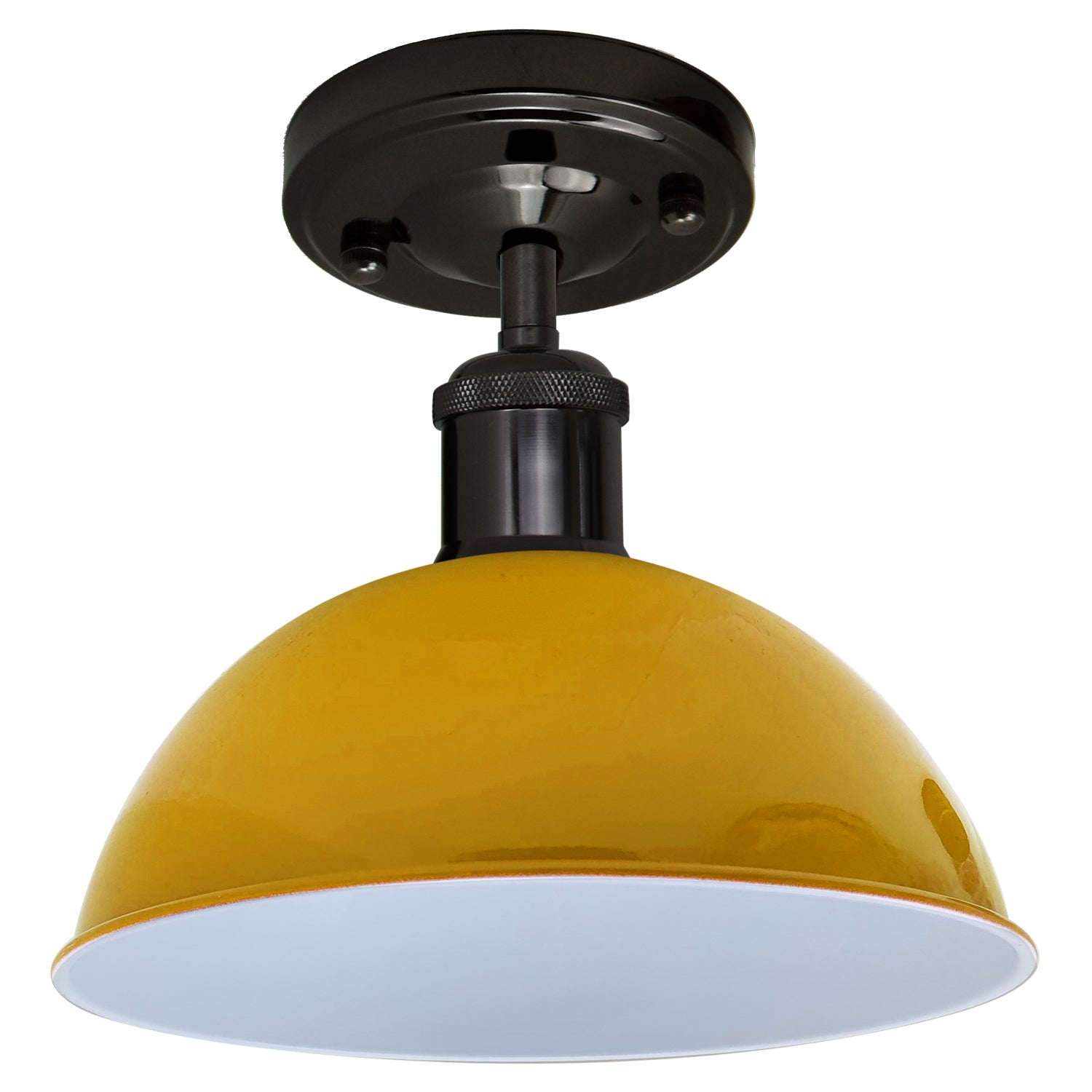 Yellow Metal Ceiling Mounted Lamp with shiny black and yellow finish, designed for bright lighting and home decor.