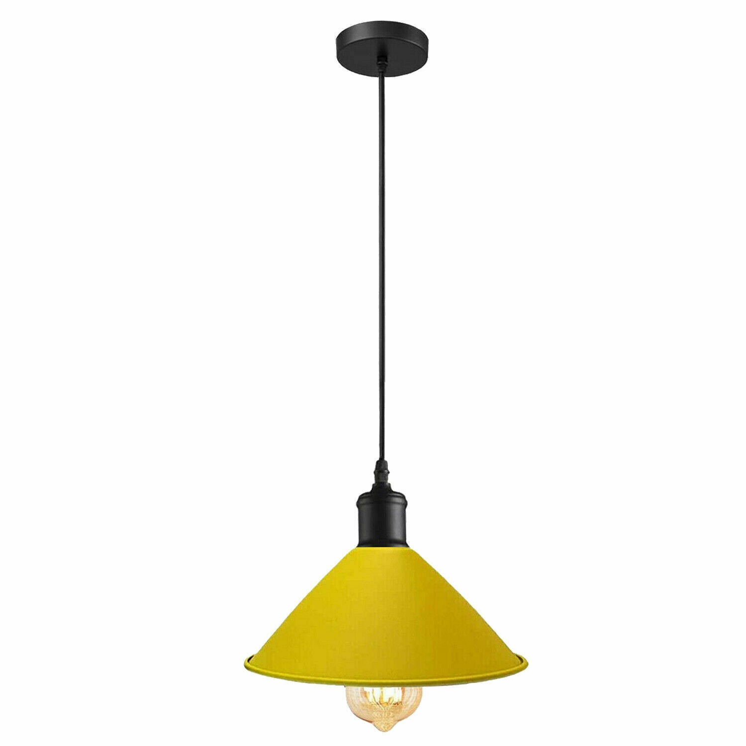 Yellow Pendant Lamp with industrial design, featuring a sturdy metal construction and a vibrant yellow finish, ideal for modern home decor.