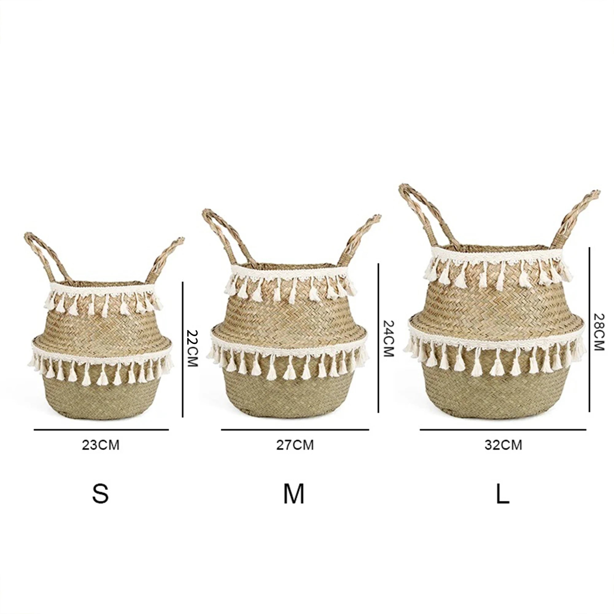 A collection of beautifully handcrafted Boho Decor Wicker Baskets in various sizes, showcasing their intricate weaving and natural rope material.