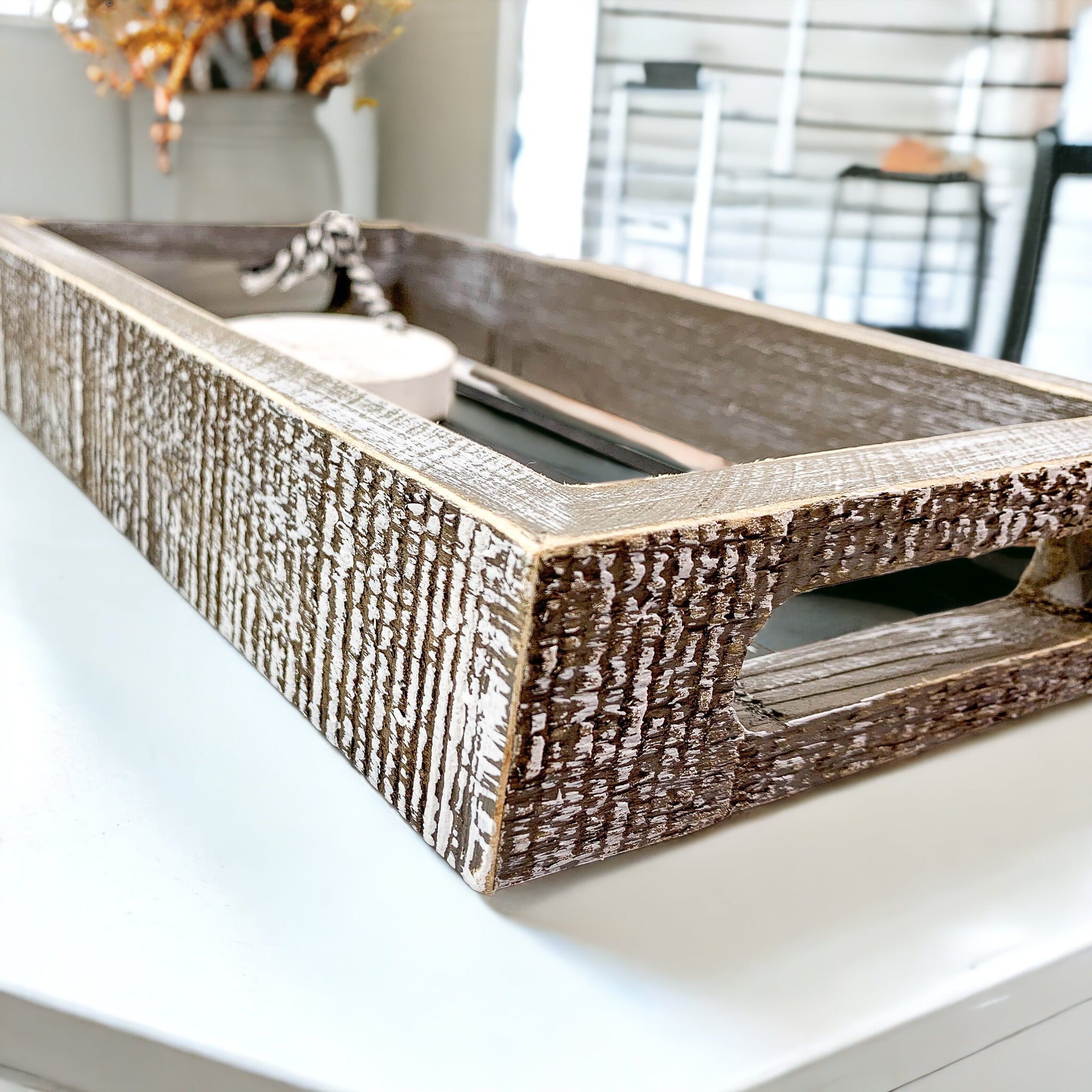 Good Day Stripes wooden tray featuring a black and white design with the phrase 'Today is a good day' on one side.