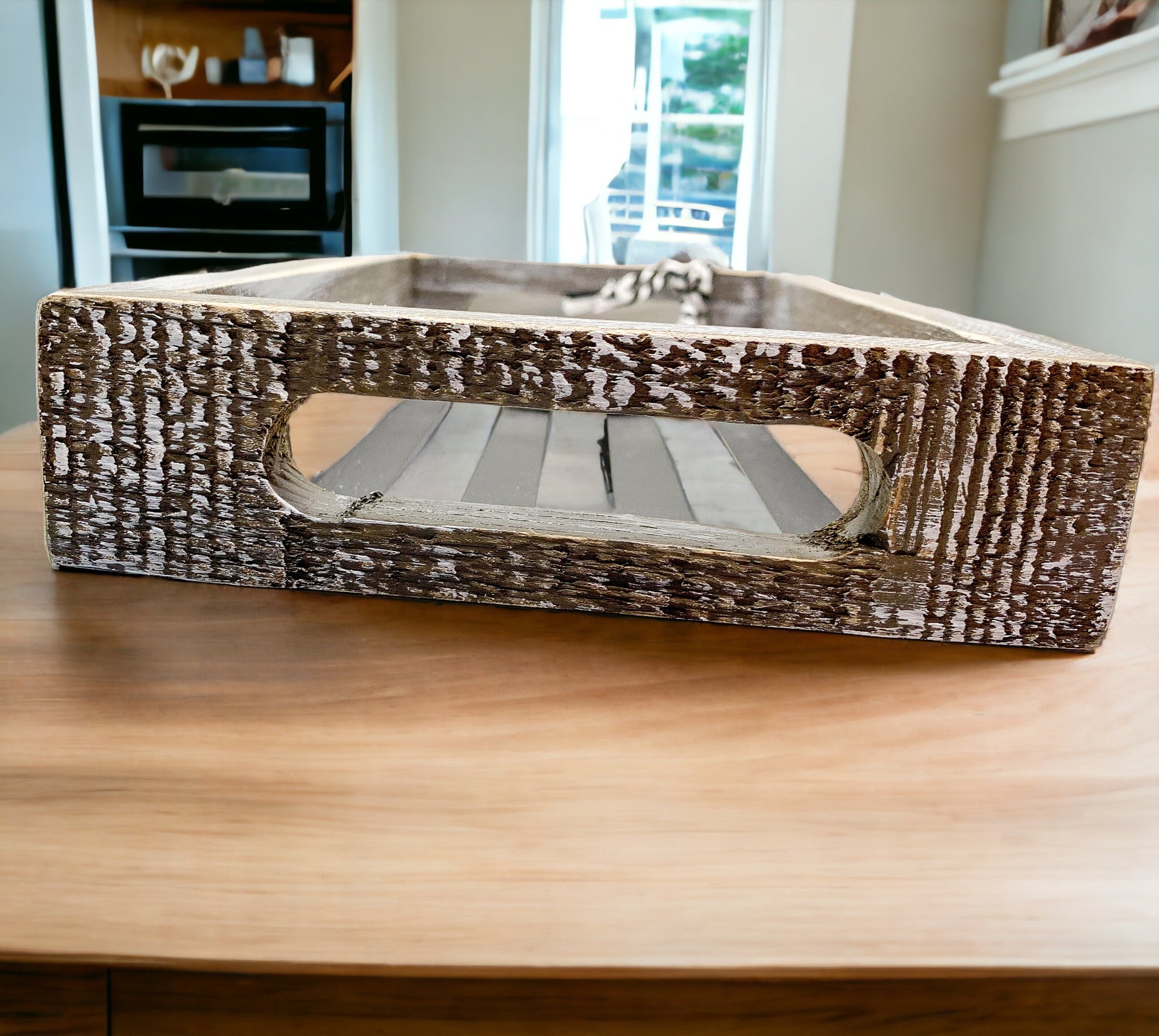 Good Day Stripes wooden tray featuring a black and white design with the phrase 'Today is a good day' on one side.