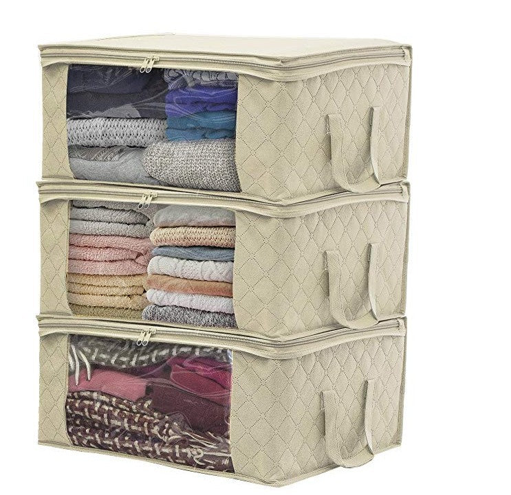 Non-woven wardrobe storage bag designed for quilts and clothing, featuring a stylish European design and durable fabric.