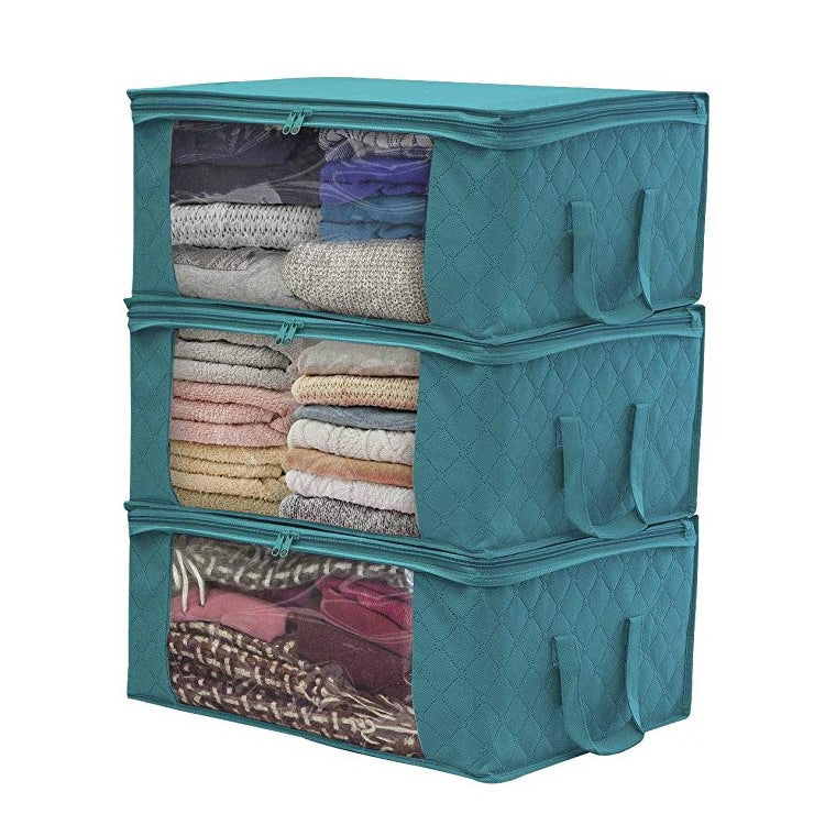 Non-woven wardrobe storage bag designed for quilts and clothing, featuring a stylish European design and durable fabric.