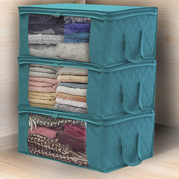 Non-woven wardrobe storage bag designed for quilts and clothing, featuring a stylish European design and durable fabric.