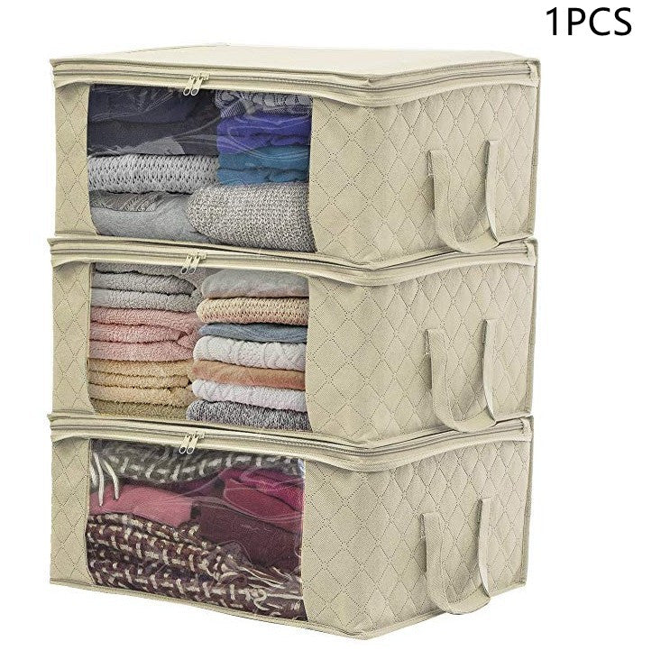 Non-woven wardrobe storage bag designed for quilts and clothing, featuring a stylish European design and durable fabric.