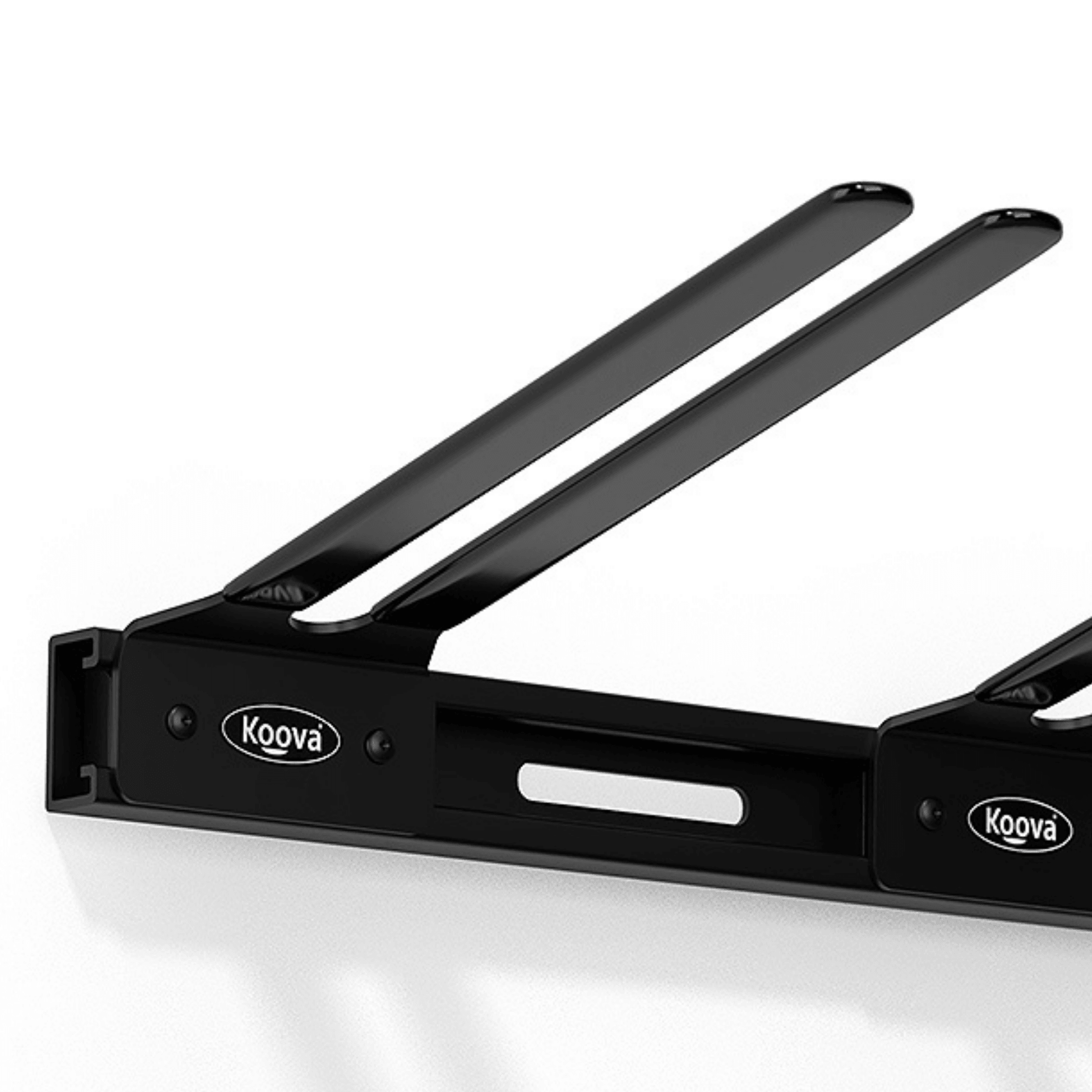 Koova Snowboard Bracket Attachment mounted on a wall, holding a snowboard securely with heavy-duty hardware, showcasing its sleek design.