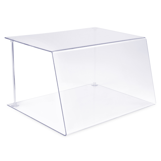 Spuckschutz Typ 1 mit stabiler Ablage und transparentem PET-G Material, ideal für Lebensmittelpräsentation.