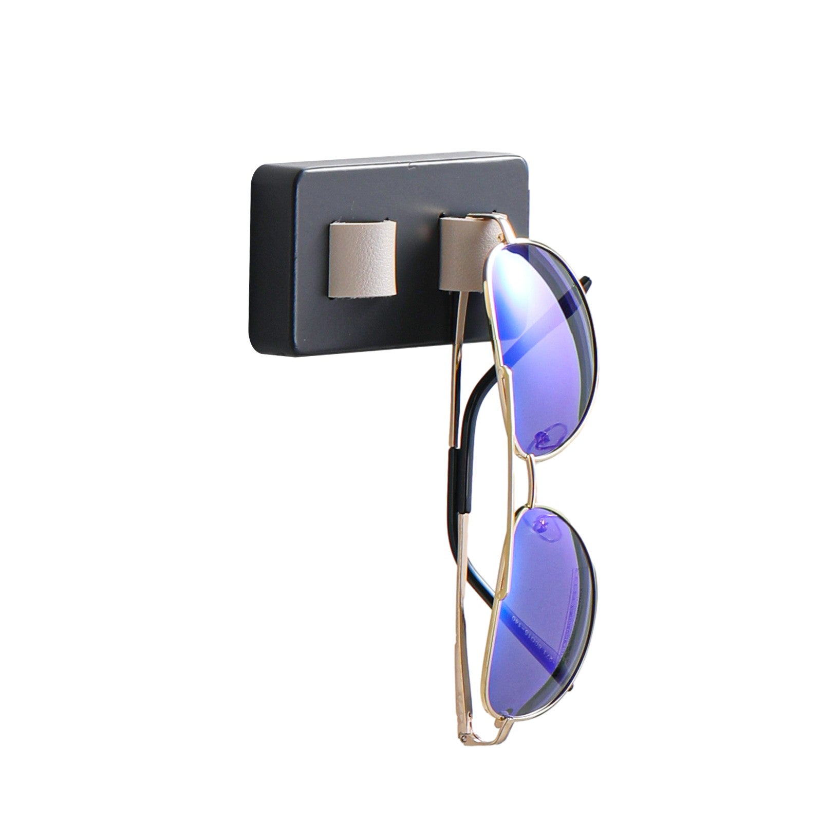 Wood eyeglasses holder mounted on a wall, featuring bamboo base and leather straps, elegantly organizing sunglasses and eyeglasses.